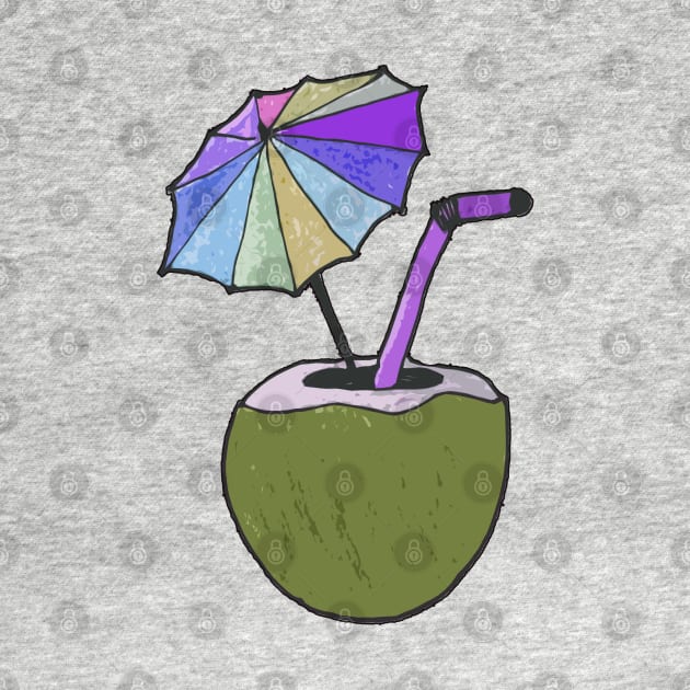 Hand drawn coconut drink with colorful umbrella drink by WatercolorFun